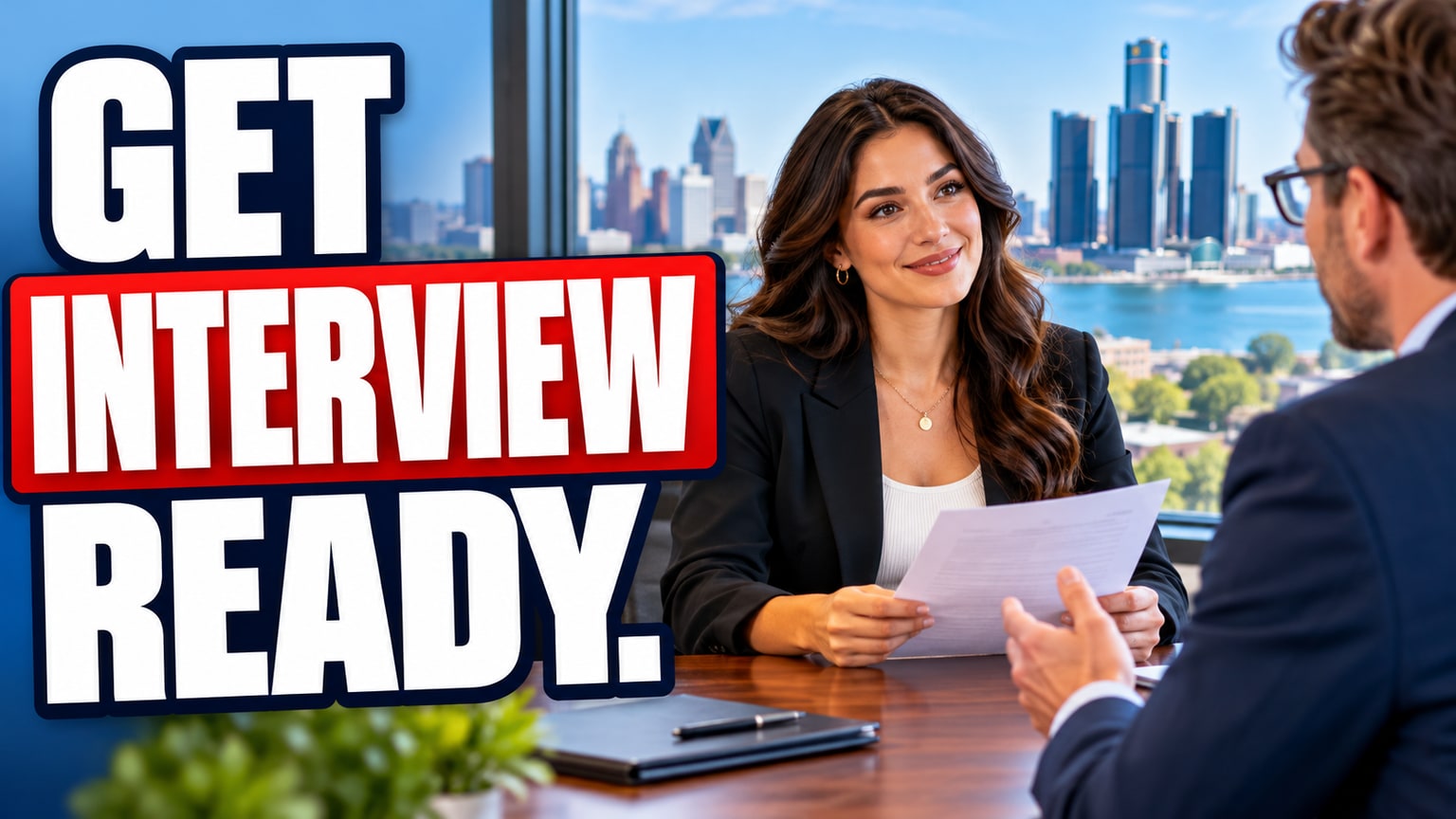 Captioned interview preparation illustration